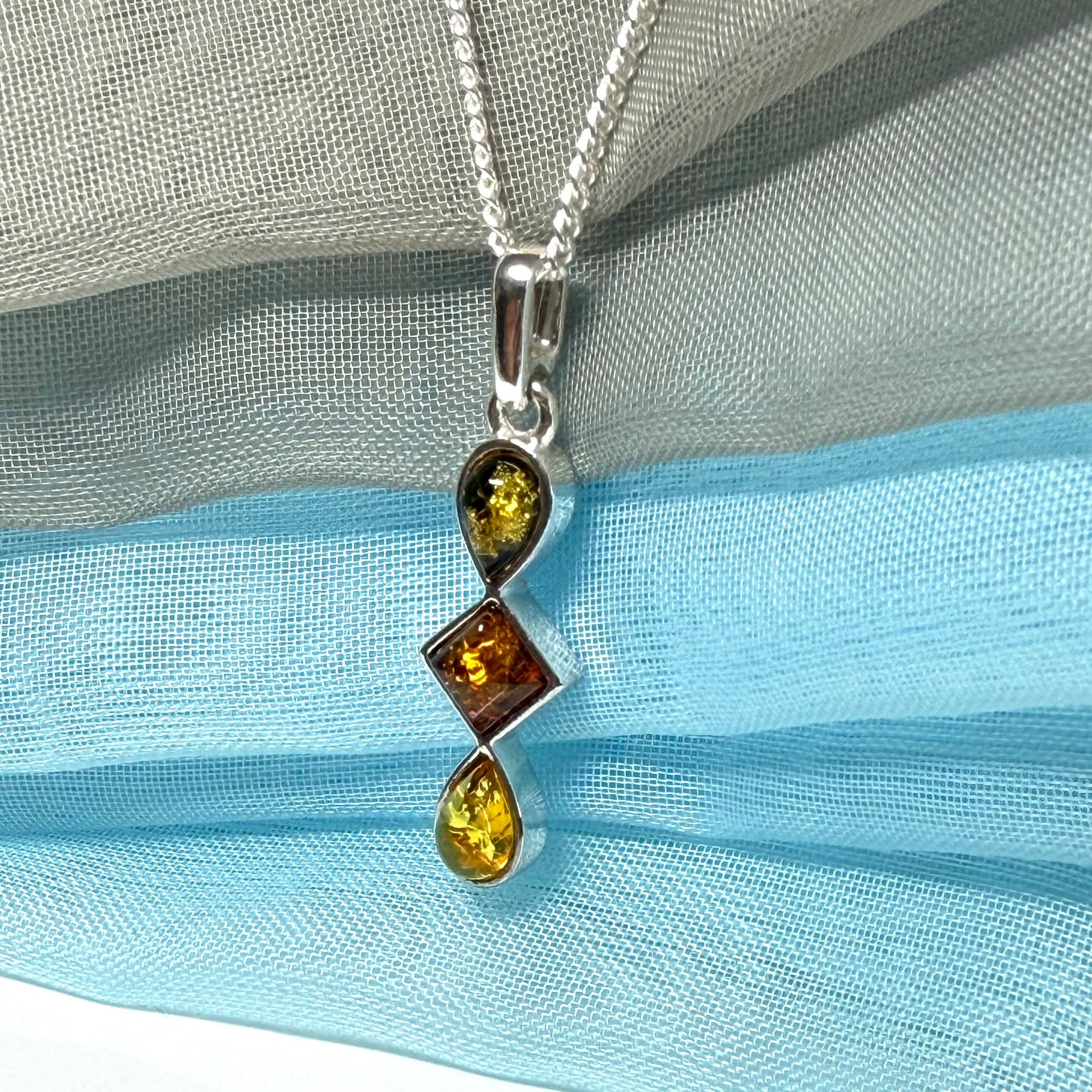 Multi coloured amber sterling silver necklace