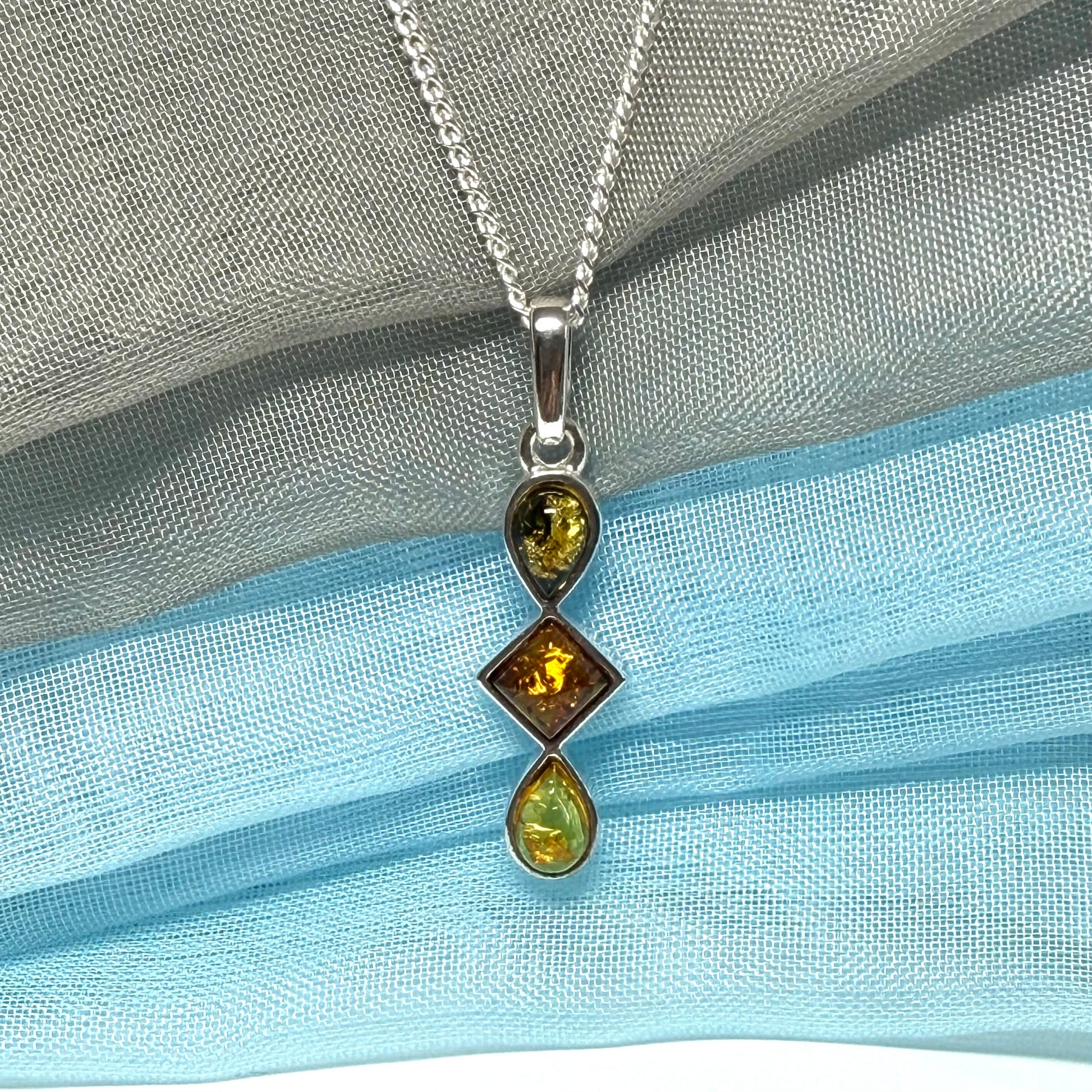 Multi coloured amber sterling silver necklace