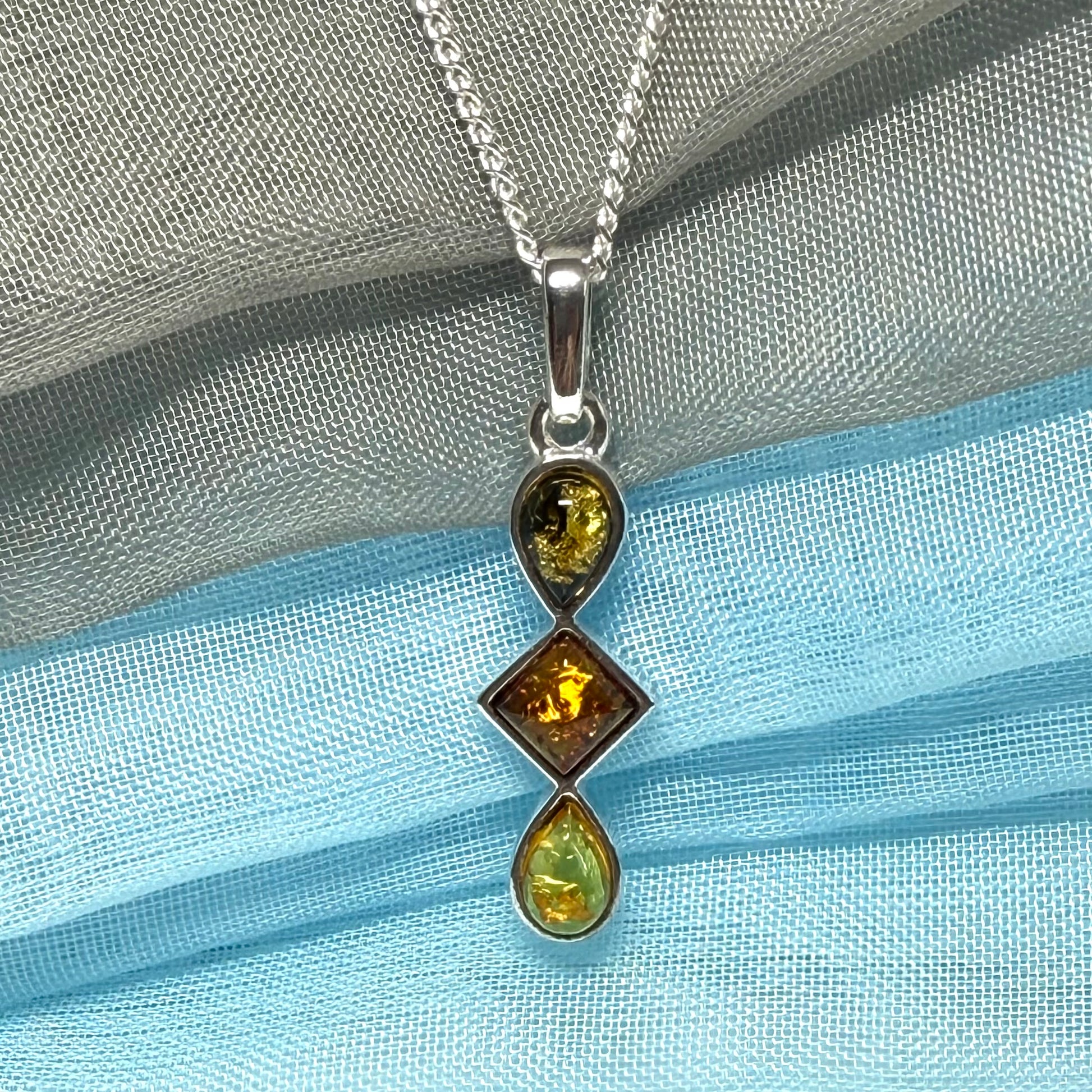 Multi coloured amber sterling silver necklace