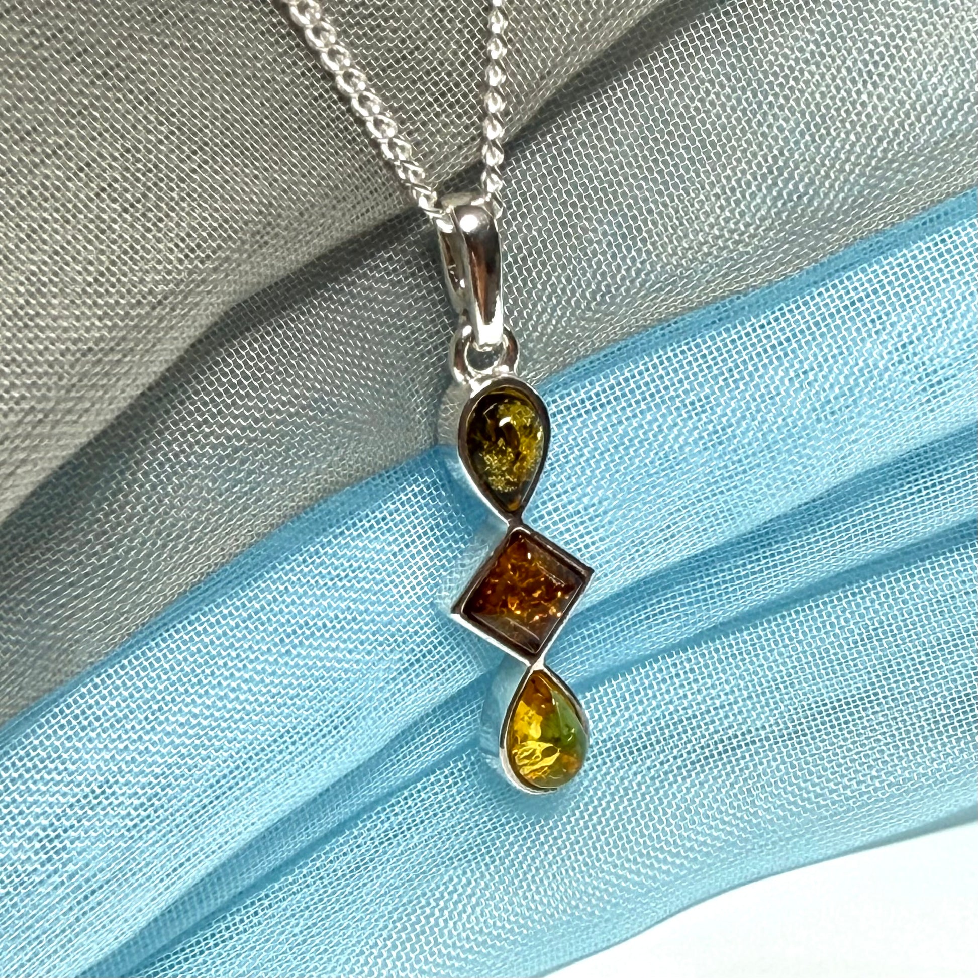 Multi coloured amber sterling silver necklace
