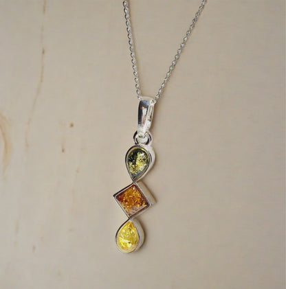 Multi coloured amber sterling silver necklace