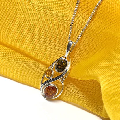 Multi coloured real amber sterling silver necklace