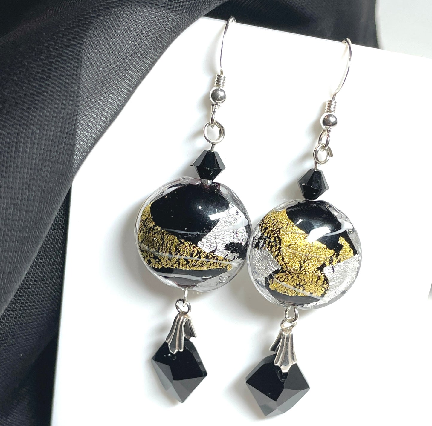 Black crystal and Murano glass drop earrings
