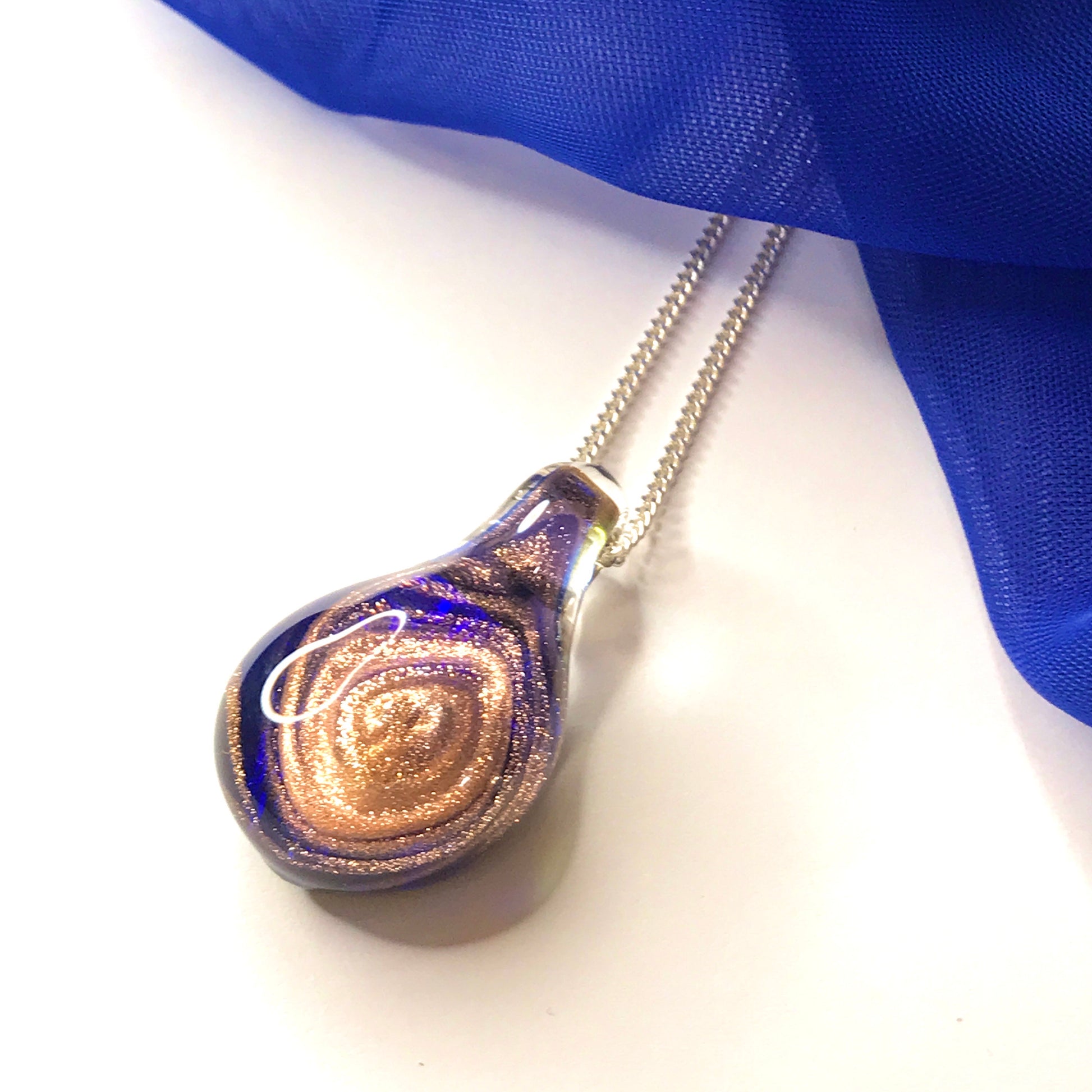 Murano Glass Tear Drop Pendant Blue with chain