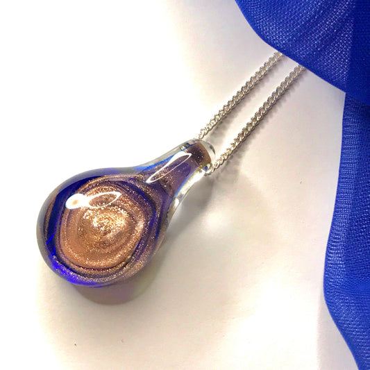 Murano Glass Tear Drop Pendant Blue with chain