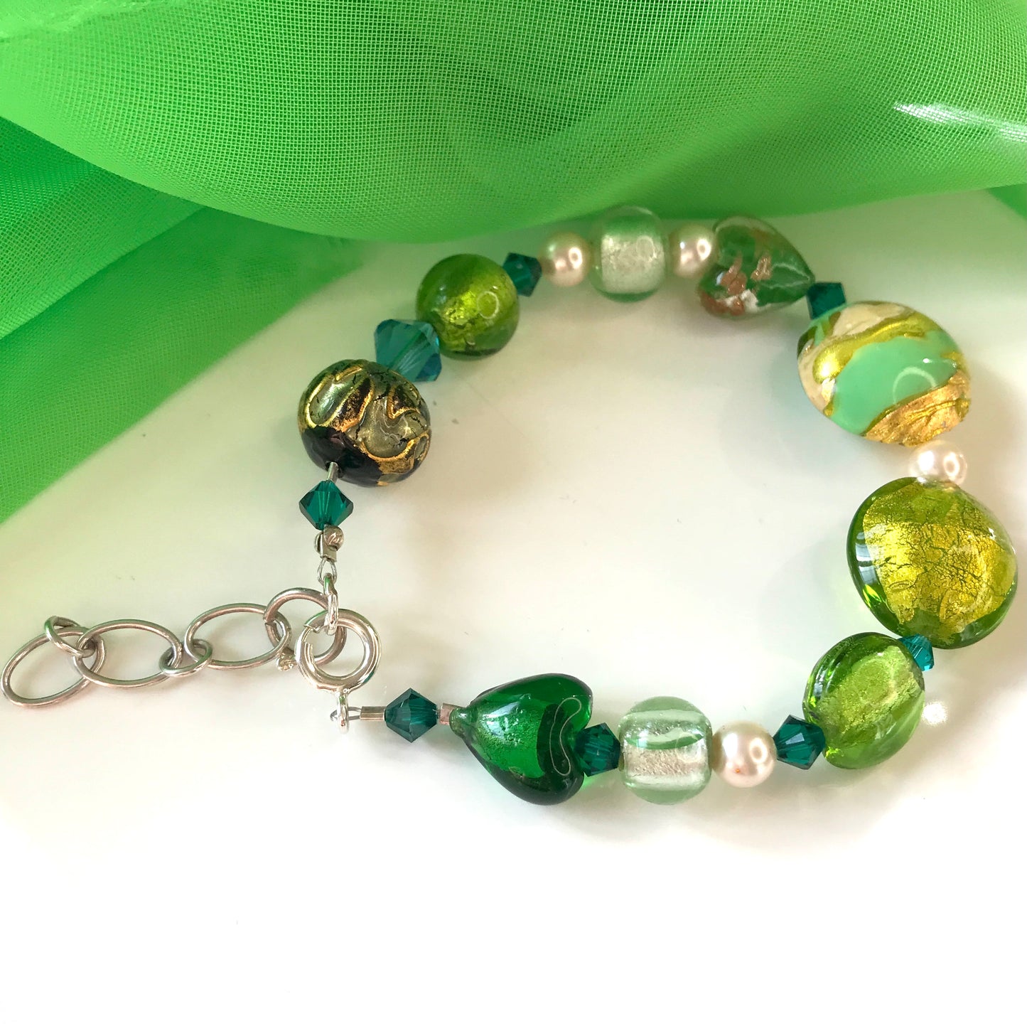 Real Murano glass bracelet green yellow