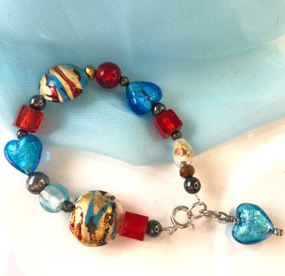 Real Murano glass bracelet red blue