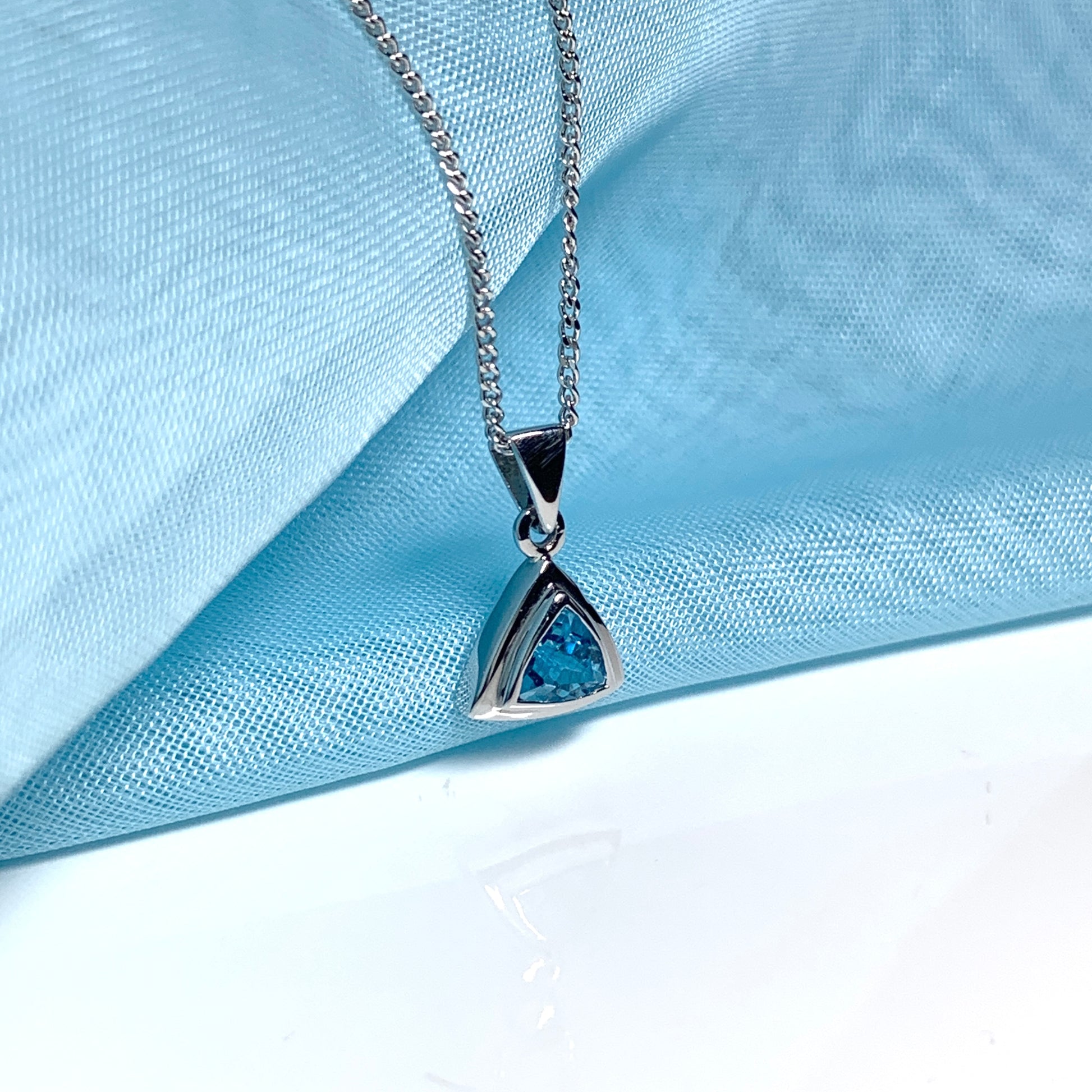 Blue Topaz necklace white gold triangle shaped pendant