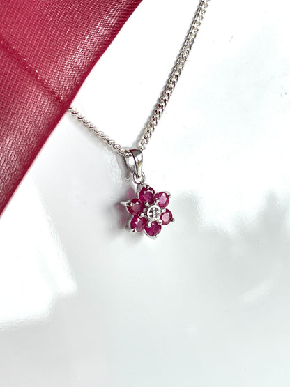 Necklace Round Ruby And Diamond Sterling Silver Red Pendant