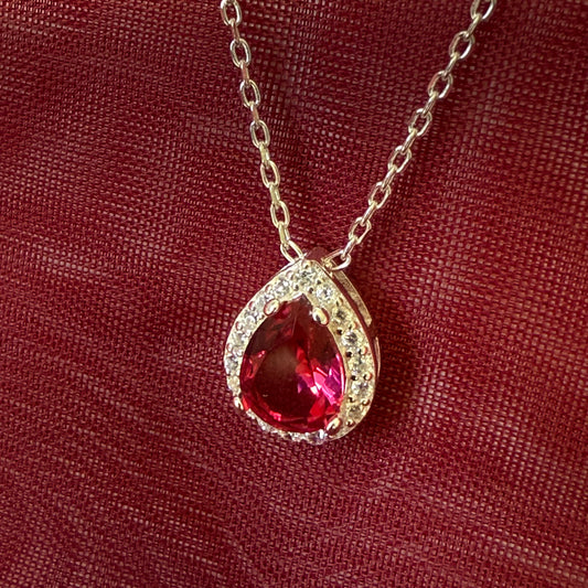 Necklace bright red and white cubic zirconia teardrop cluster dress pear shaped cocktail pendant