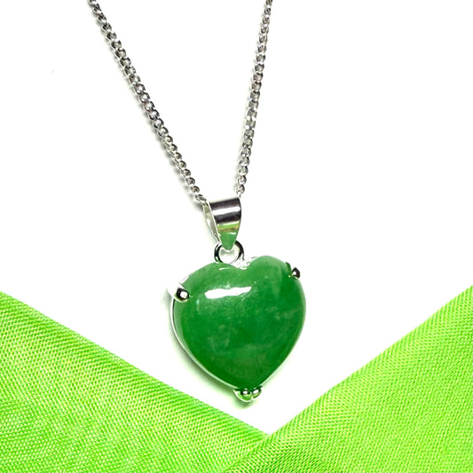 Necklace heart shaped sterling silver with heart real green jade stone, a timeless designed pendant