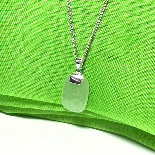 Necklace pendant having real light green jade sterling silver cushion shaped, including a chain