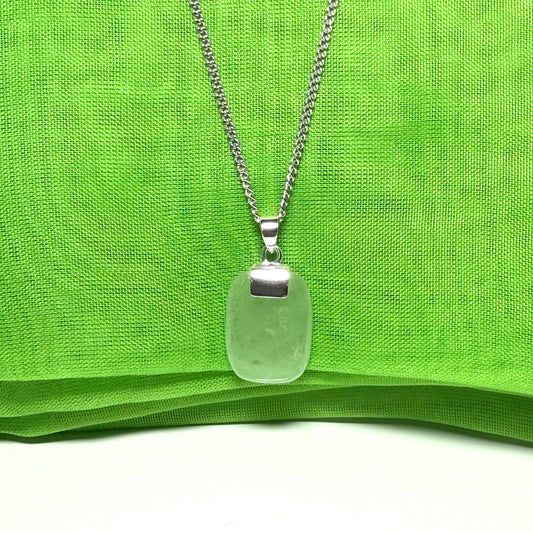 Necklace pendant having real light green jade sterling silver cushion shaped, including a chain