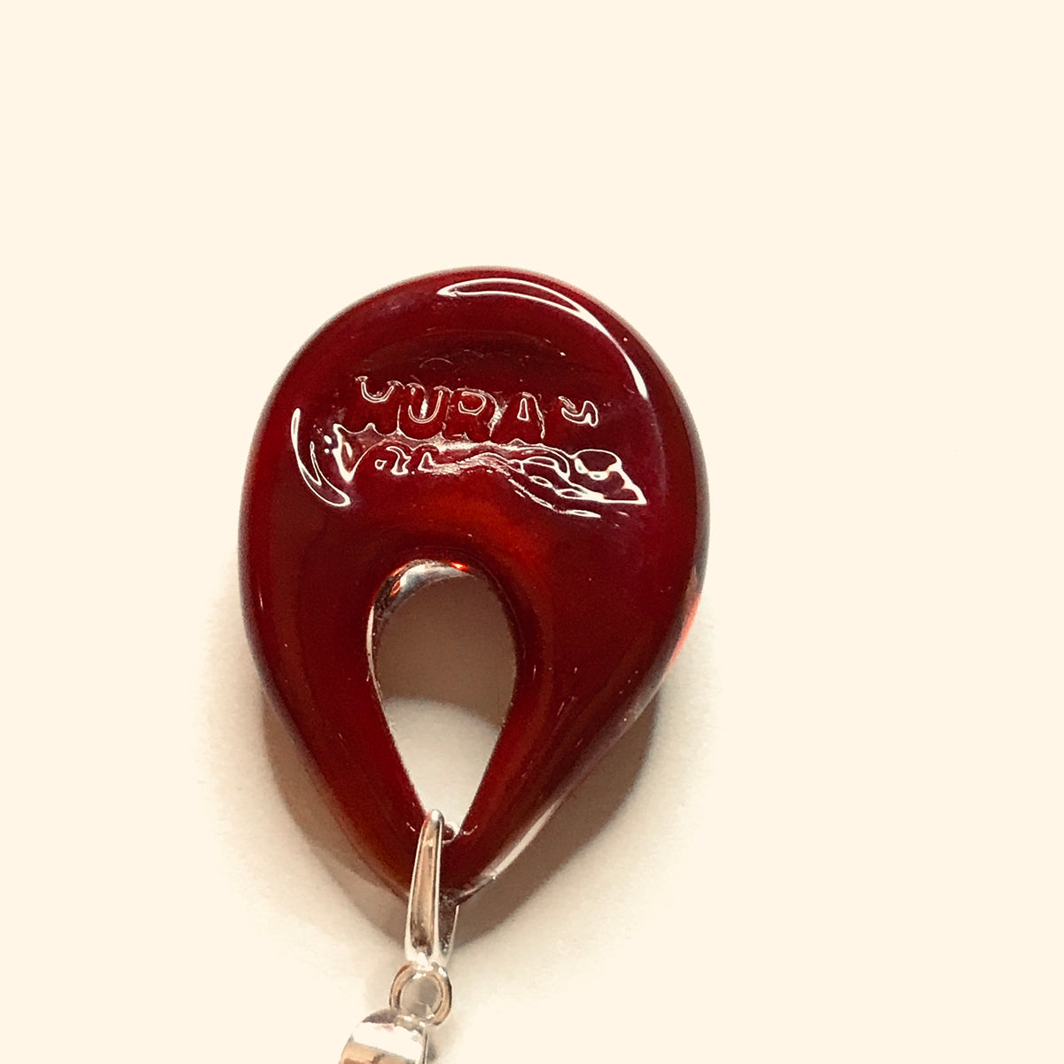 Necklace real Murano glass red gold coloured pear shaped pendant With the Genuine Murano Glass stamp on the back of it
