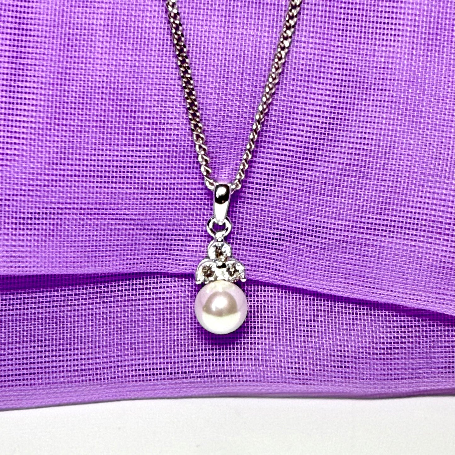 Necklace real freshwater pearl and cubic zirconia sterling silver pendant