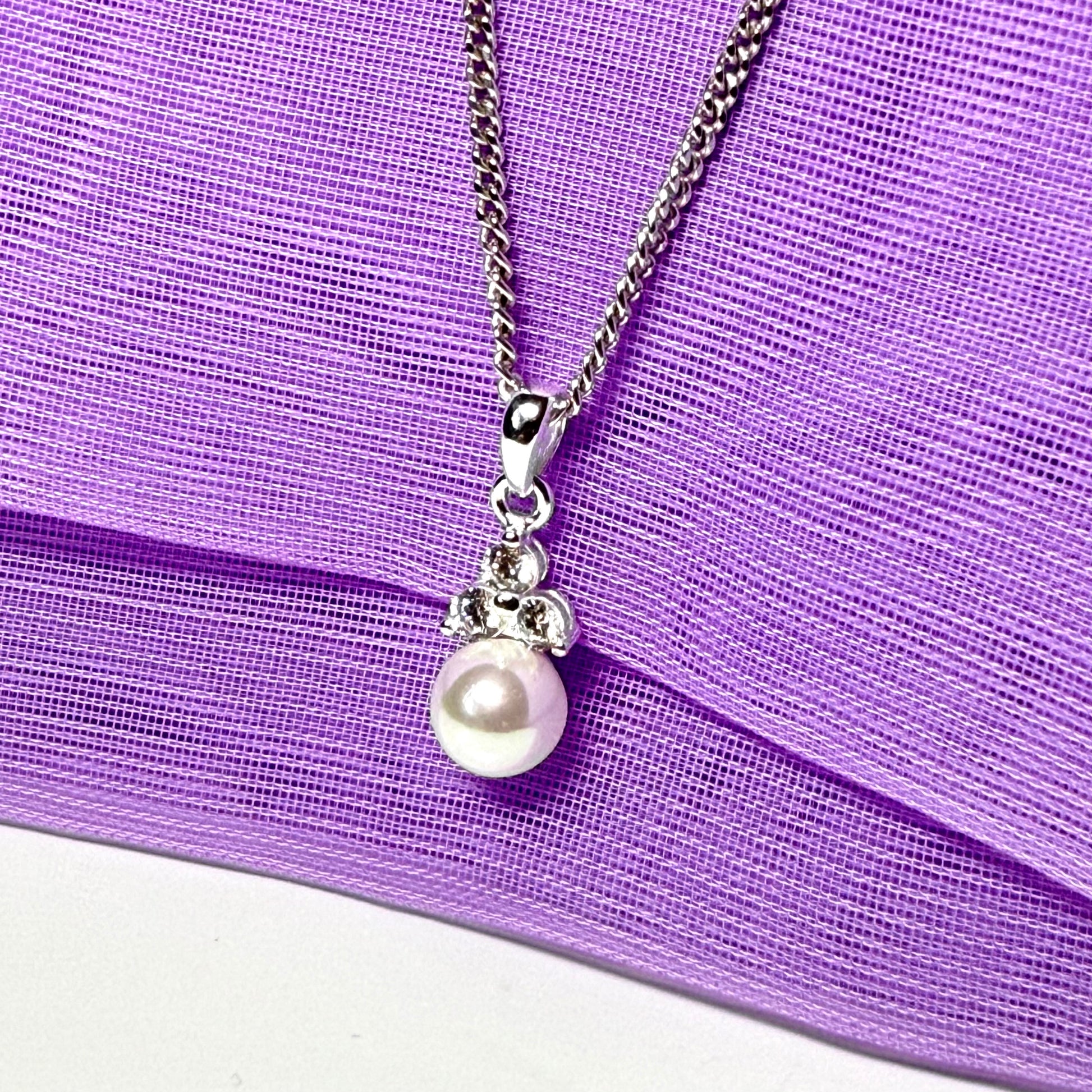 Necklace real freshwater pearl and cubic zirconia sterling silver pendant