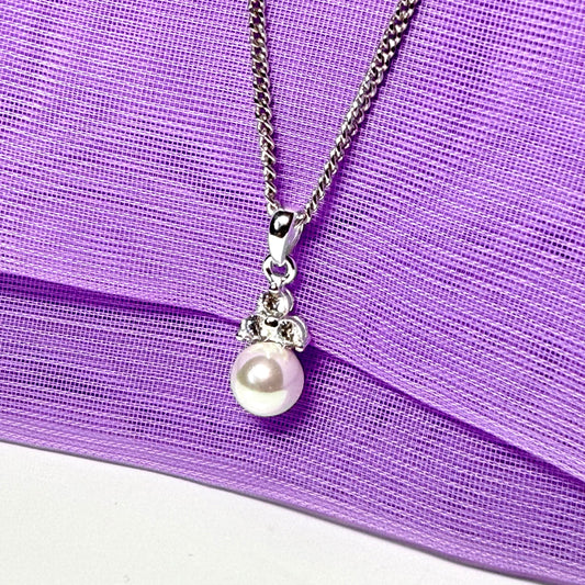 Necklace real freshwater pearl and cubic zirconia sterling silver pendant