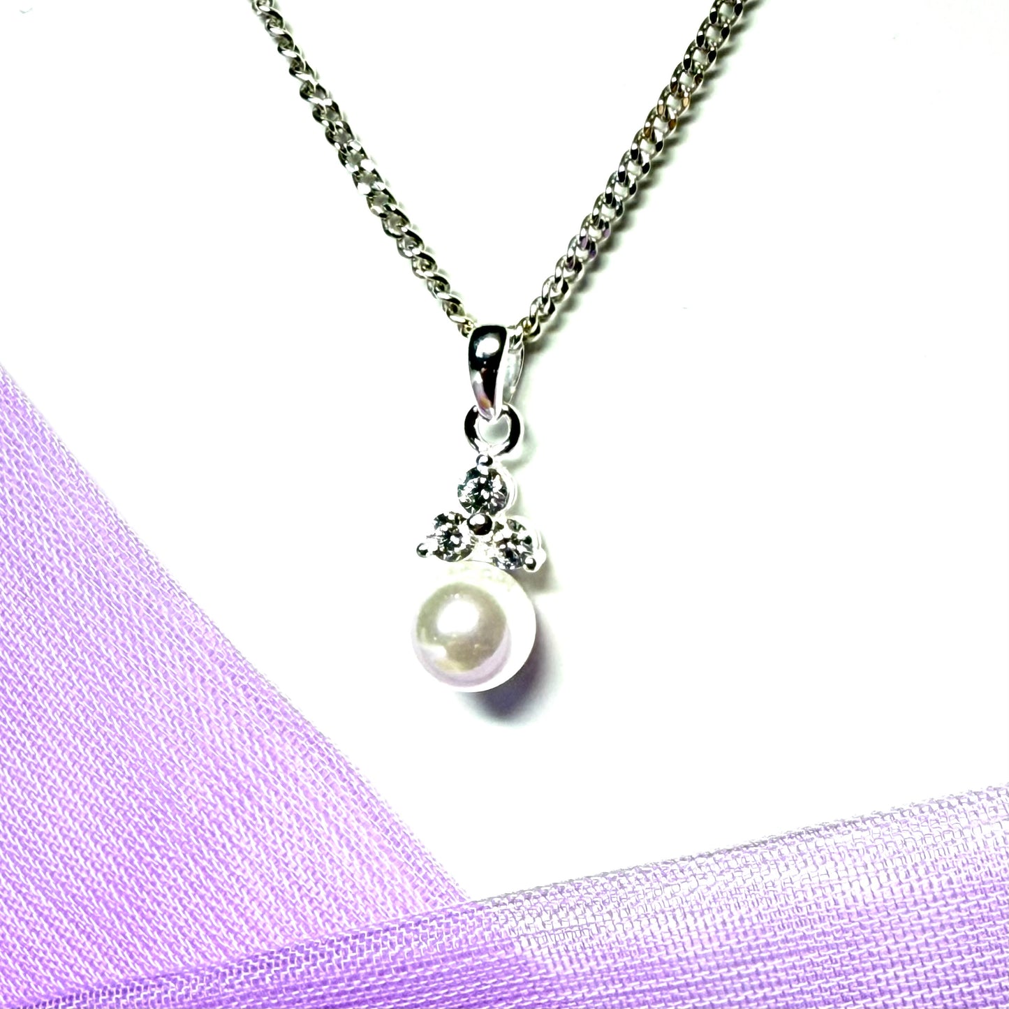 Necklace real freshwater pearl and cubic zirconia sterling silver pendant