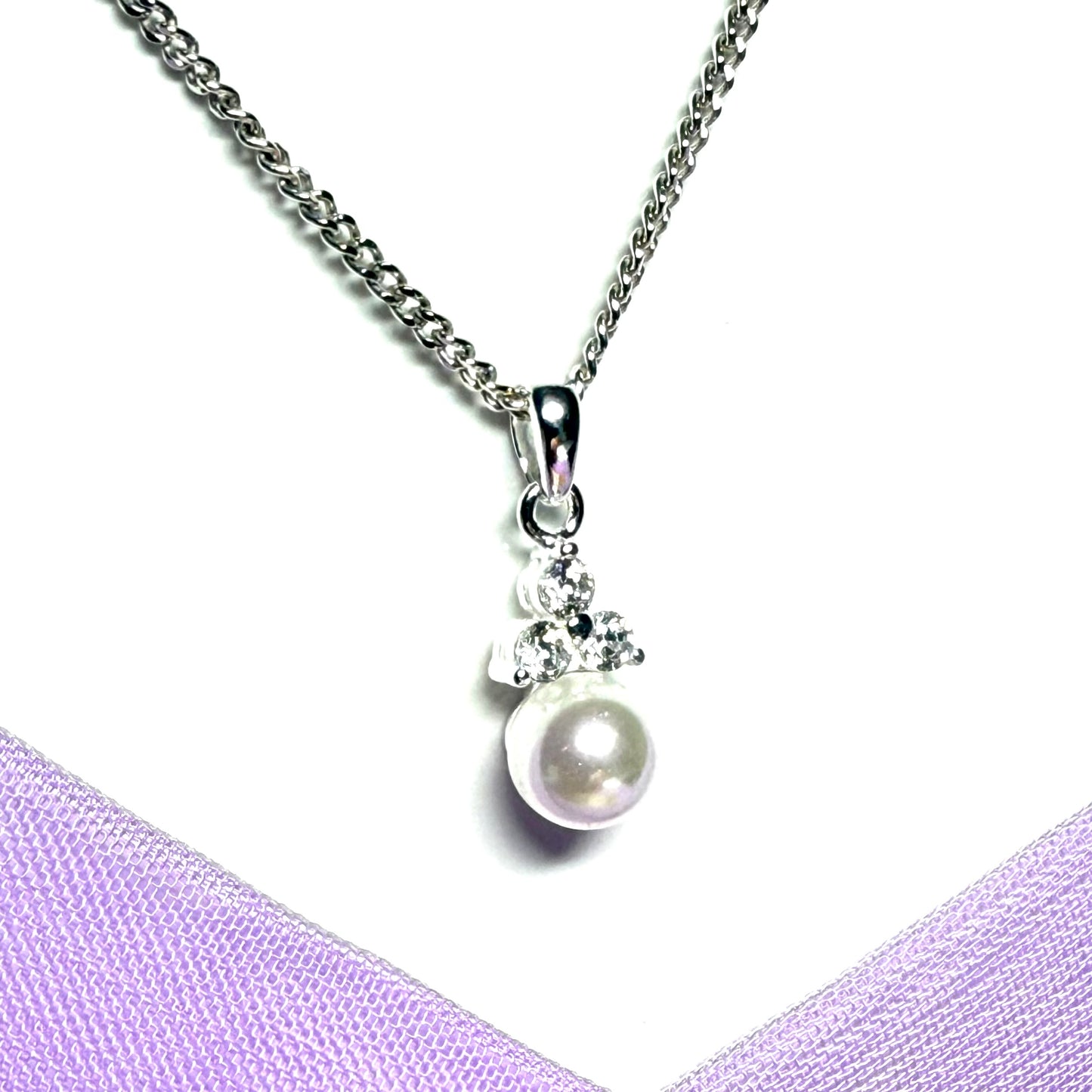 Necklace real freshwater pearl and cubic zirconia sterling silver pendant