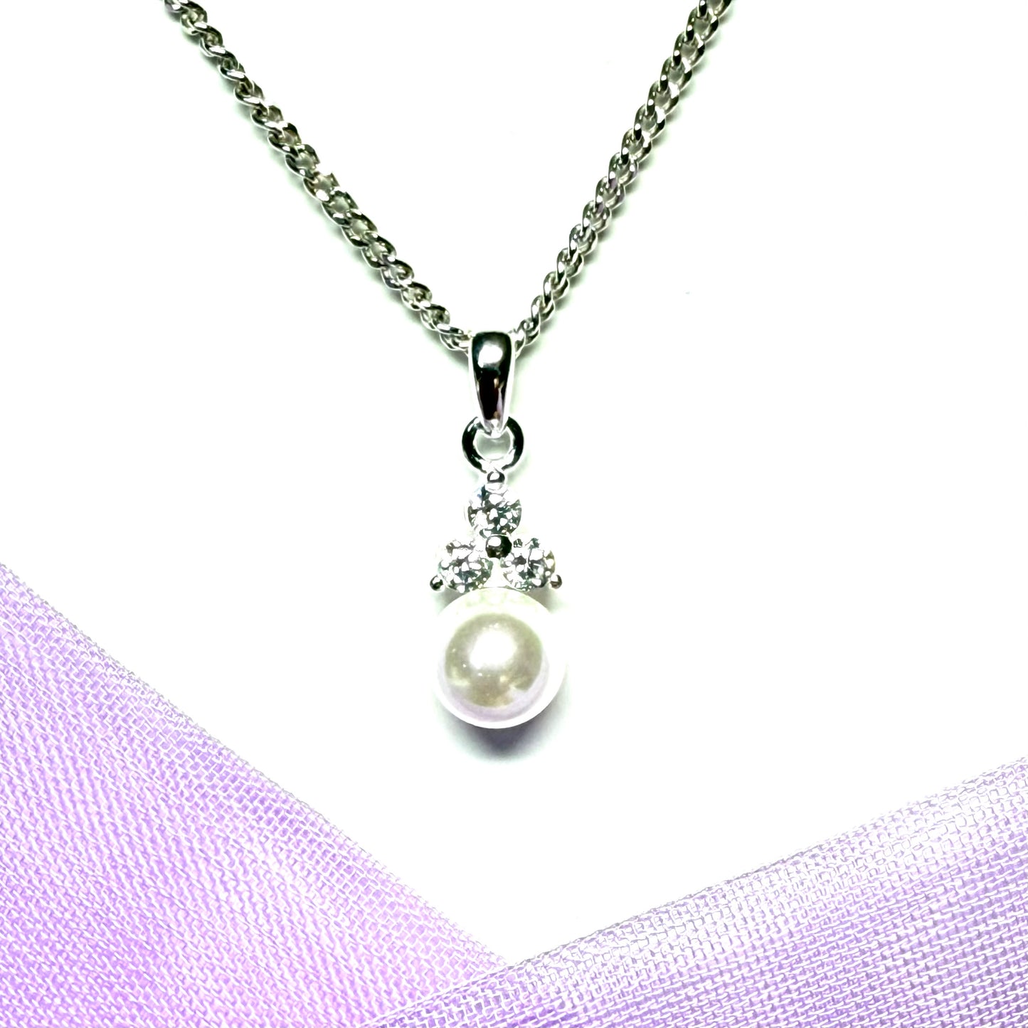 Necklace real freshwater pearl and cubic zirconia sterling silver pendant