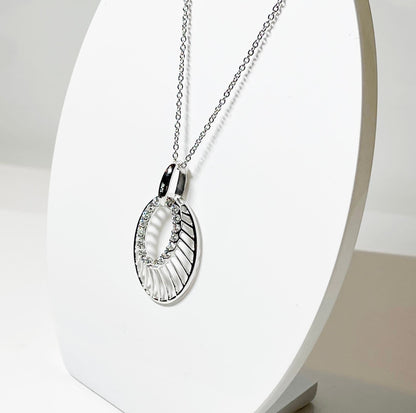 Oval shaped cubic zirconia sterling silver necklace