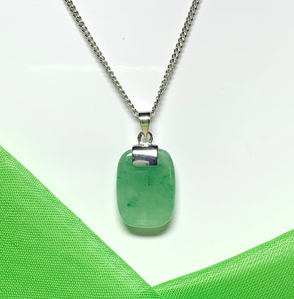 Necklace pendant having real green jade sterling silver cushion shaped