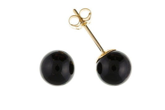 Onyx round black 9 carat yellow gold stud earrings