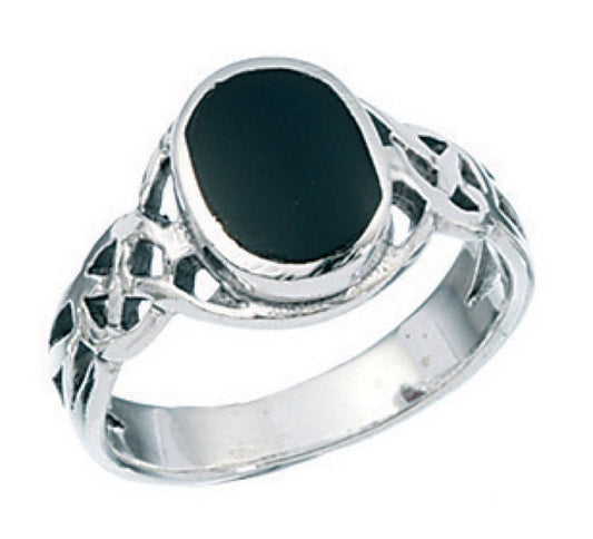 Onyx black oval Celtic dress ring