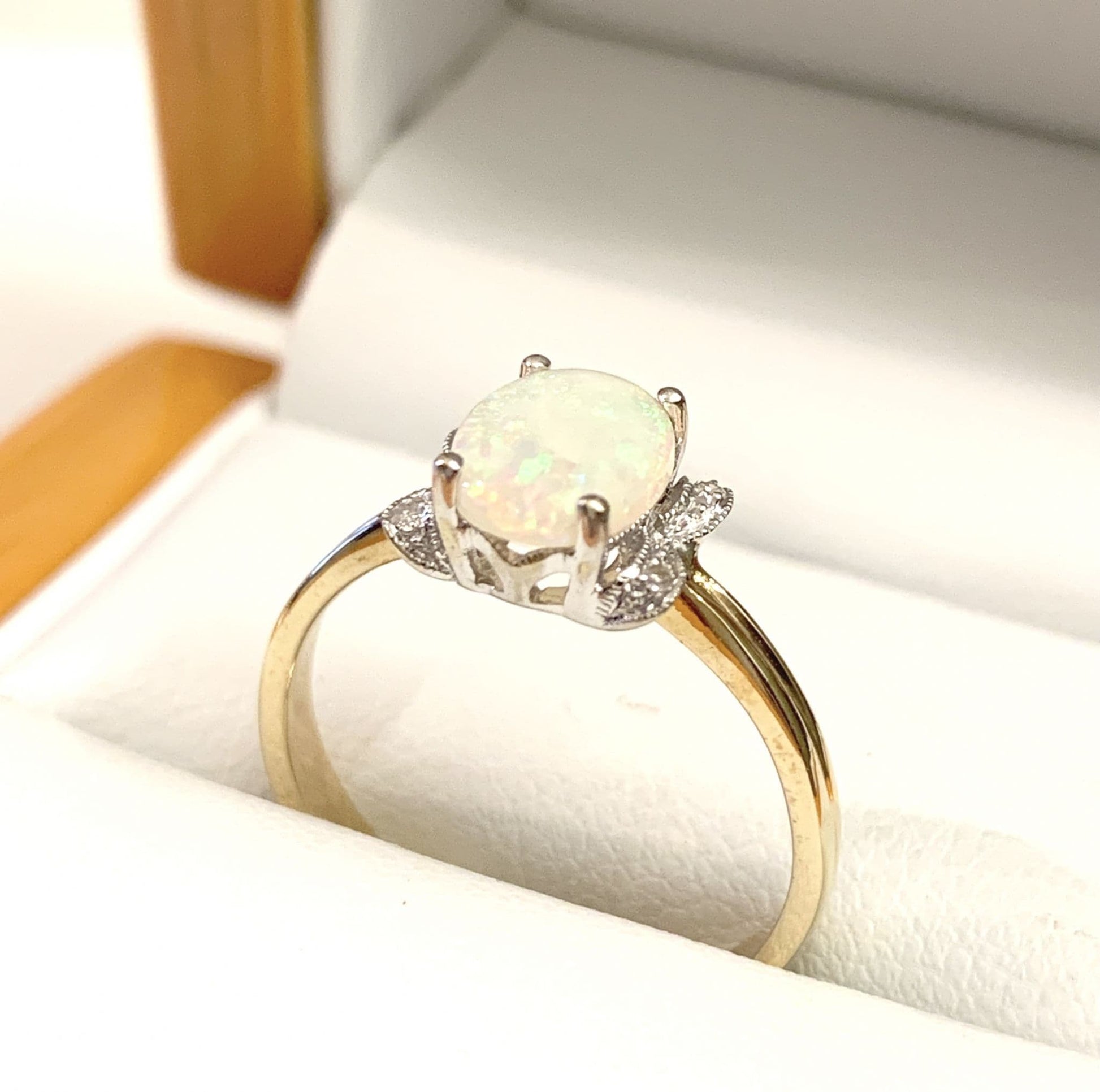 Opal And Diamond Oval Yellow Gold Dress Ring