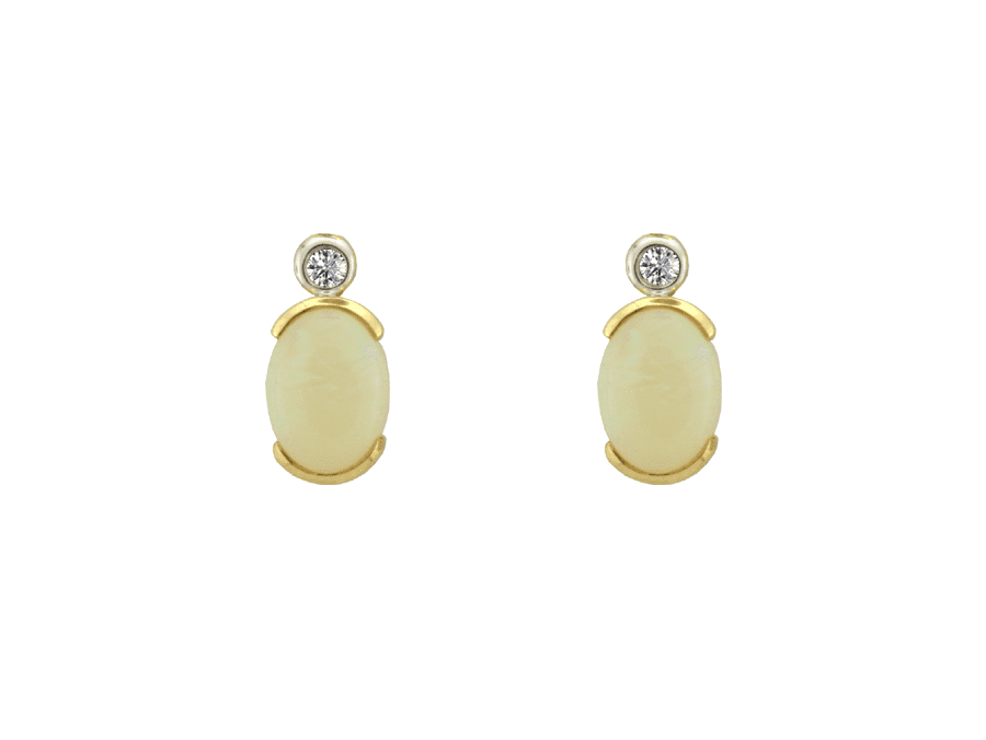 Opal And Diamond Oval Yellow Gold Earrings