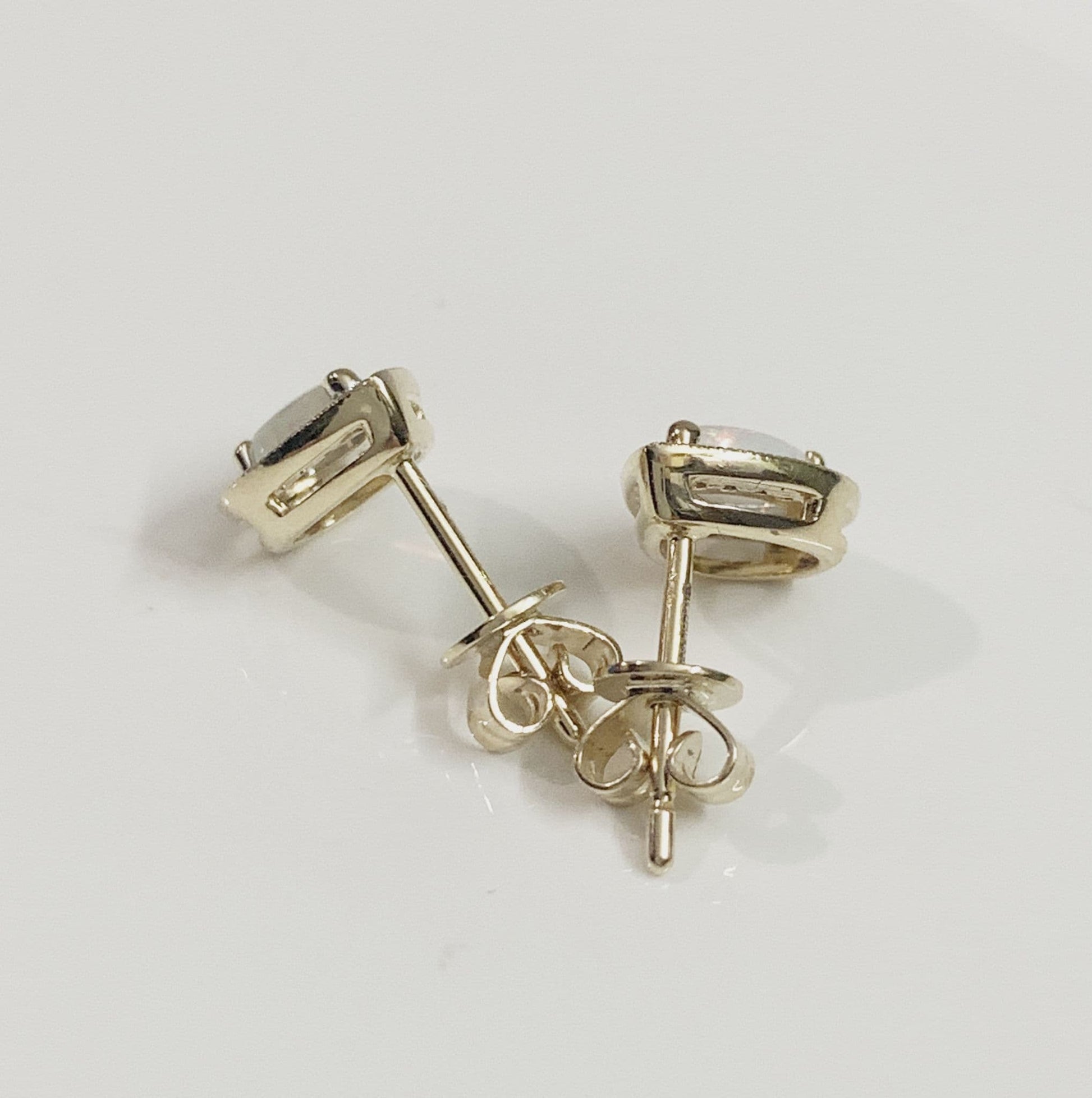 Pear teardrop opal and diamond yellow gold stud cluster earrings