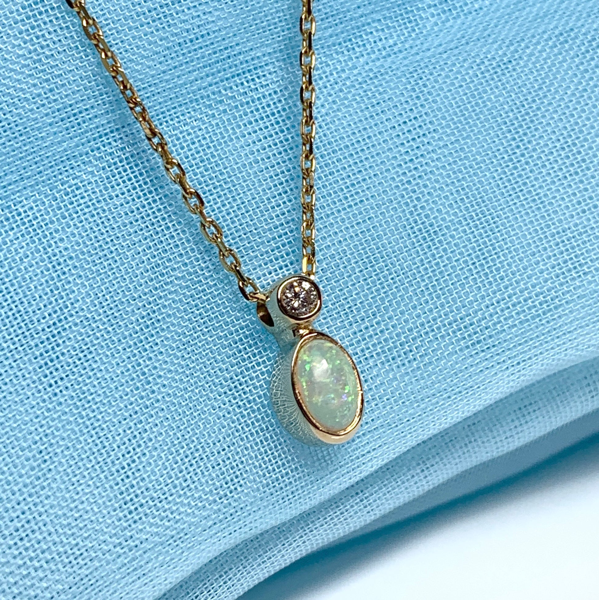 Opal And Diamond Yellow Gold Oval Necklace