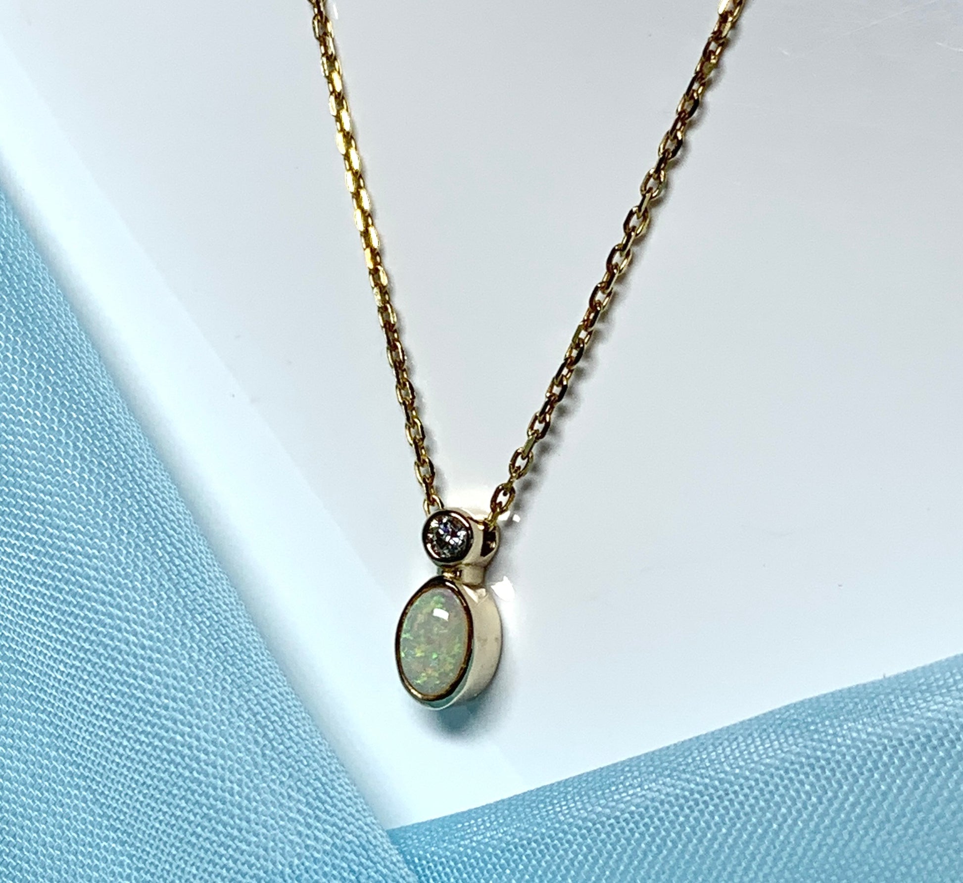 Opal And Diamond Yellow Gold Oval Necklace