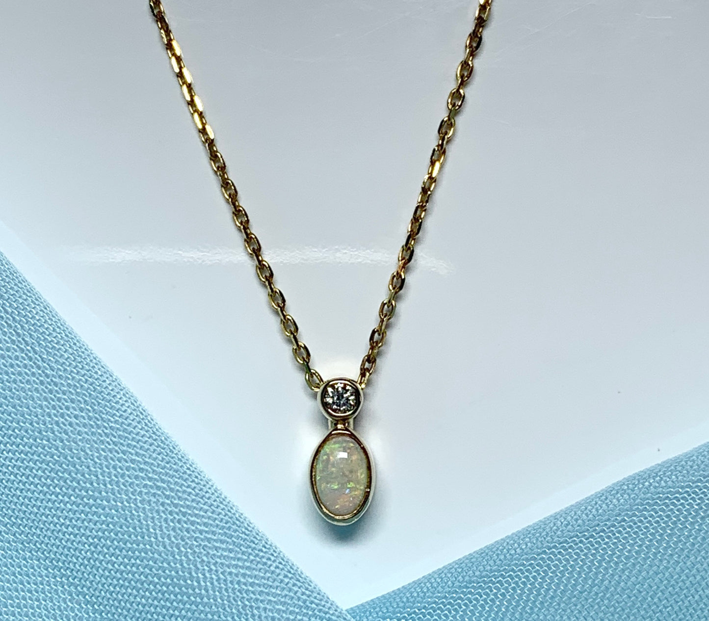 Opal And Diamond Yellow Gold Oval Necklace