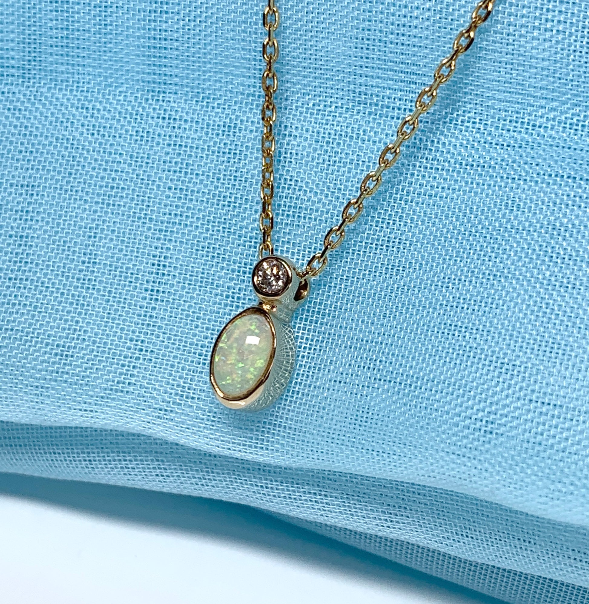 Opal And Diamond Yellow Gold Oval Necklace