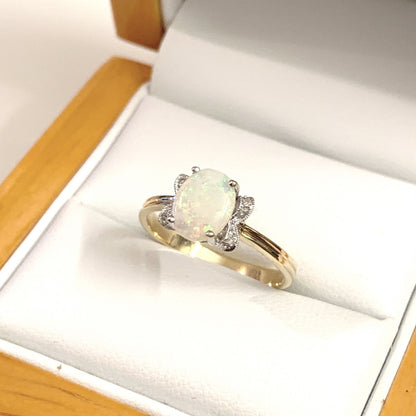 Opal And Diamond Oval Yellow Gold Dress Ring