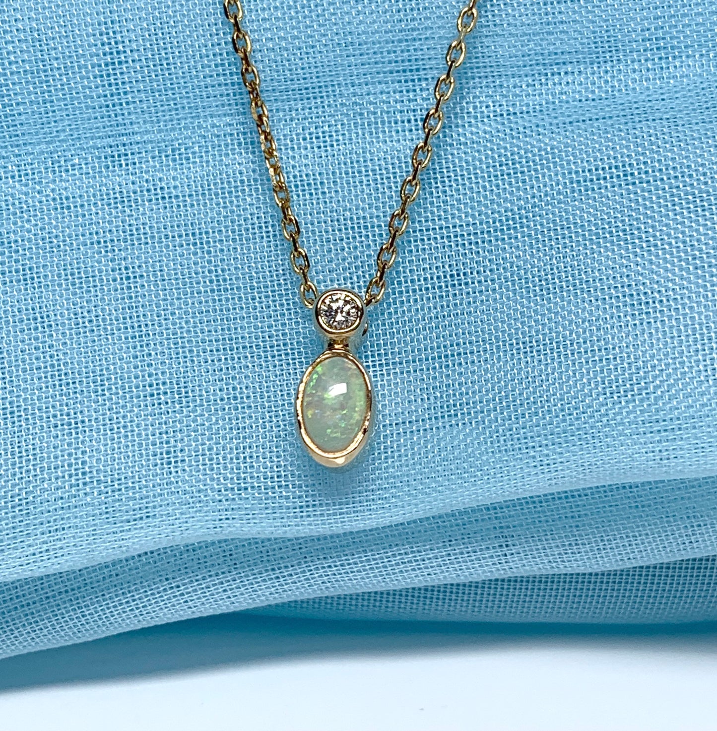 Opal And Diamond Yellow Gold Oval Necklace