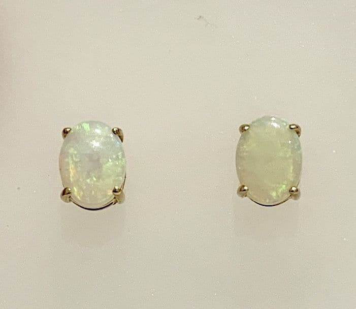 Opal Yellow Gold Oval Stud Earrings
