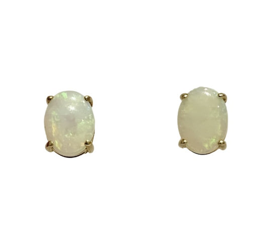 Opal Yellow Gold Oval Stud Earrings