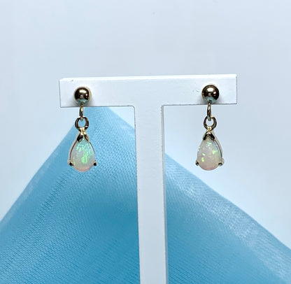 Real opal drop earrings yellow gold pear shaped