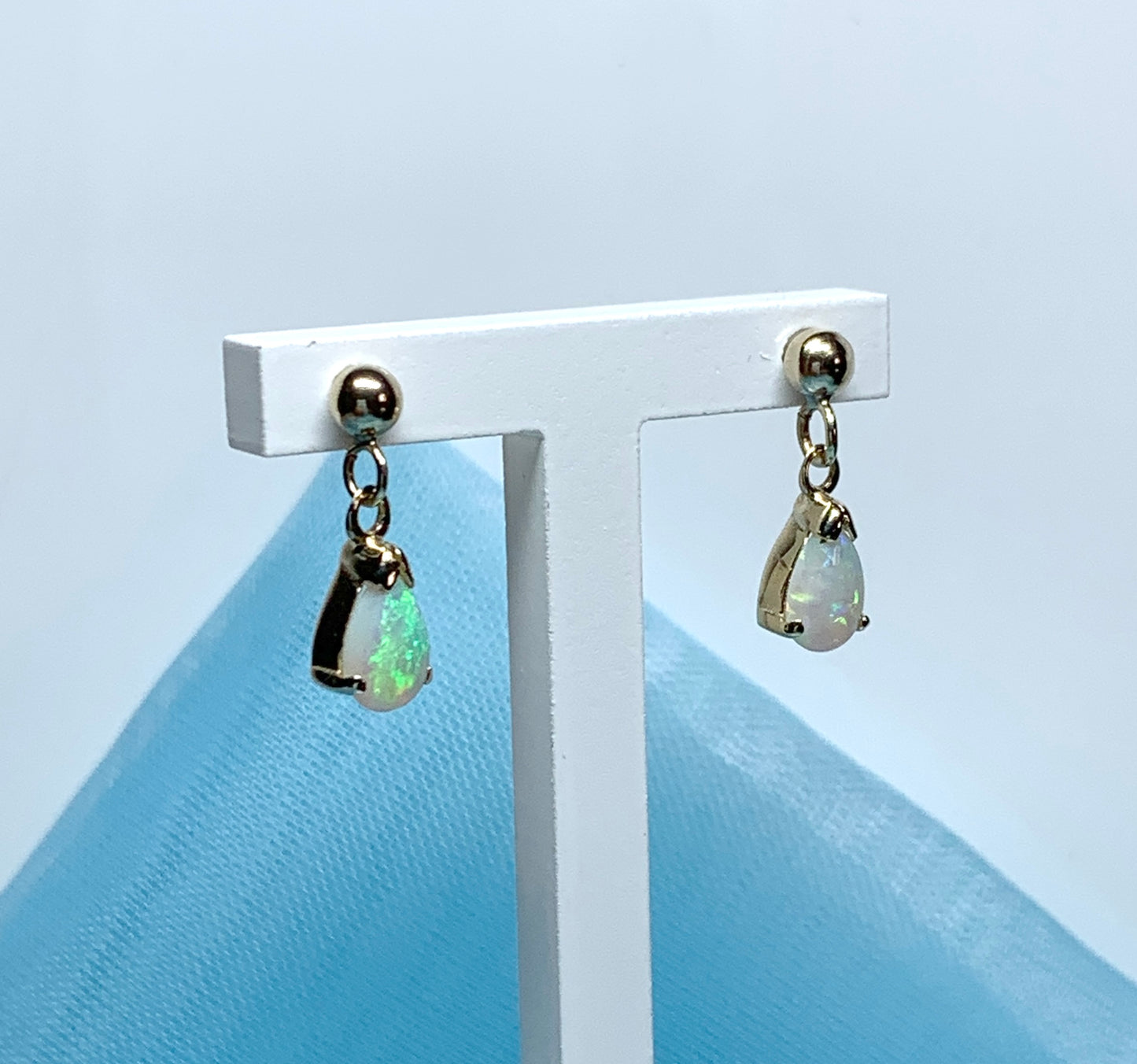 Real opal drop earrings yellow gold pear shaped