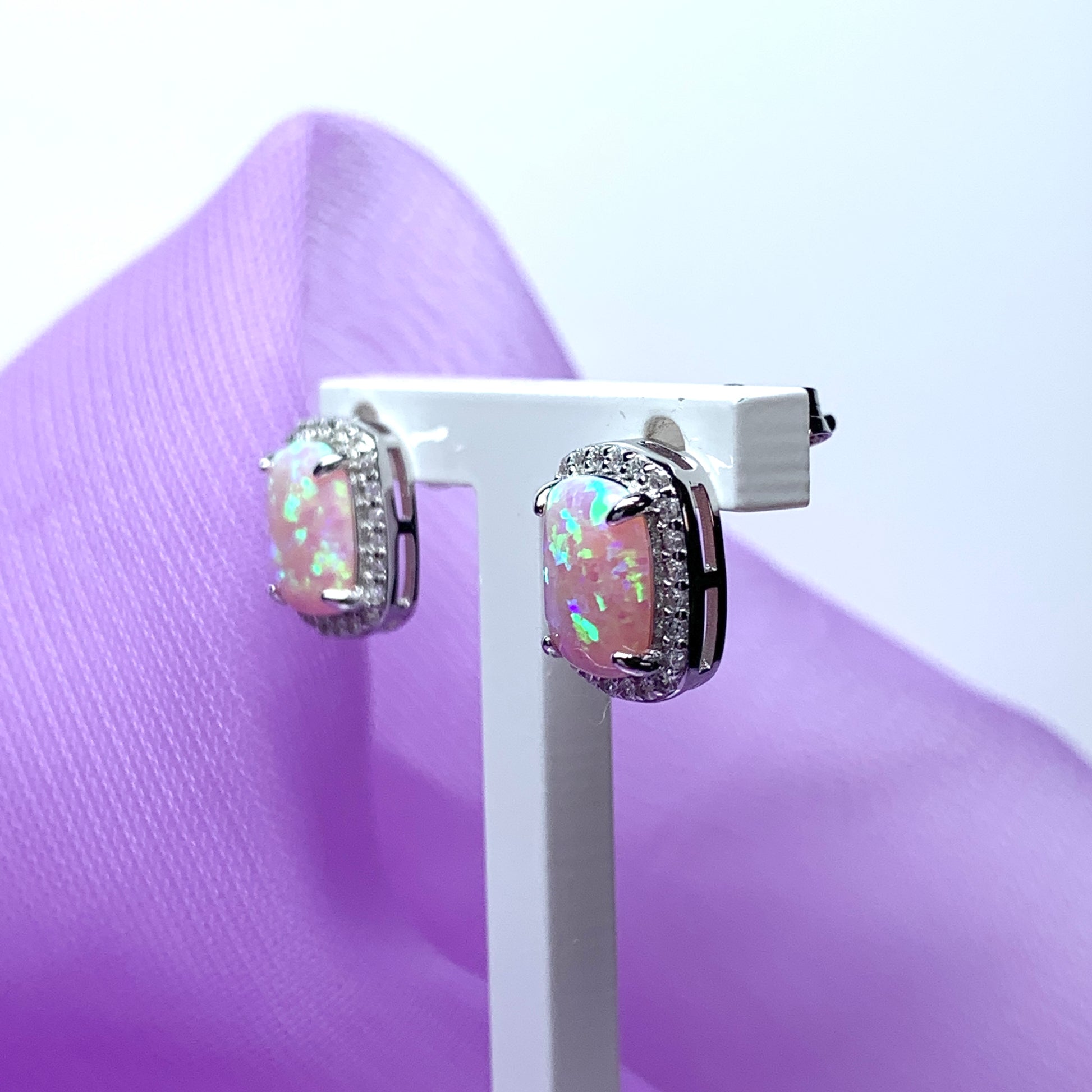 Opal earrings stud square sterling silver