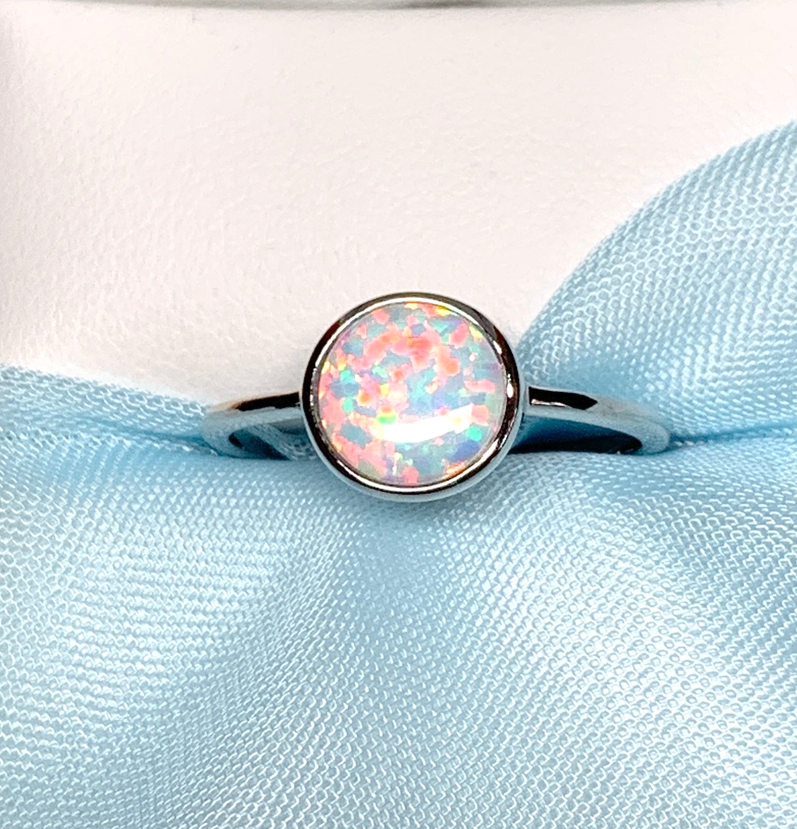 Opal ring round sterling silver