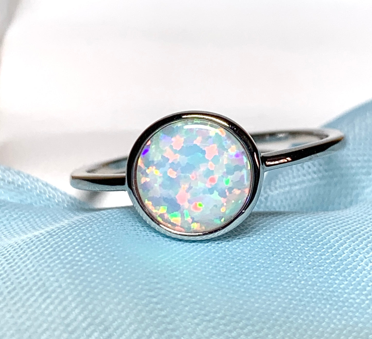 Opal ring round sterling silver