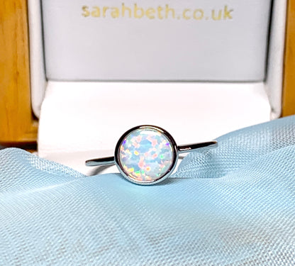 Opal ring round sterling silver