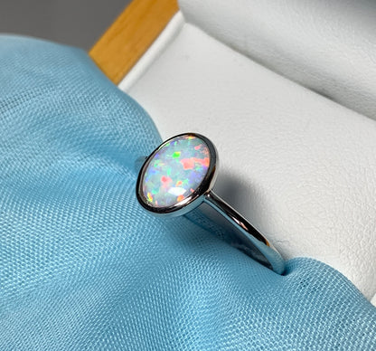 Opal ring oval sterling silver