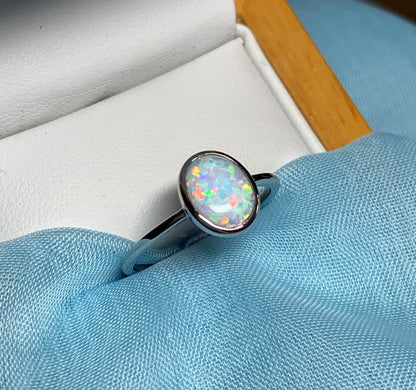 Opal ring oval sterling silver