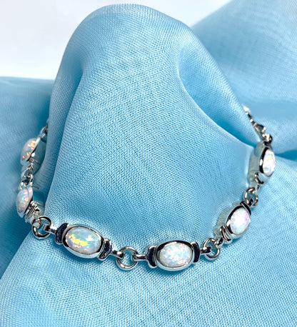 Opal sterling silver fancy oval bracelet