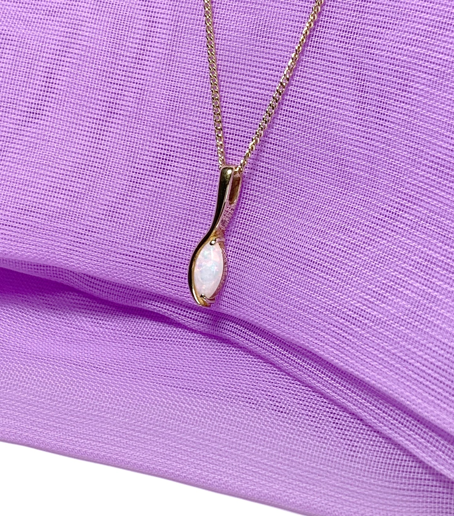 Opal yellow gold oval marquise shaped pendant necklace