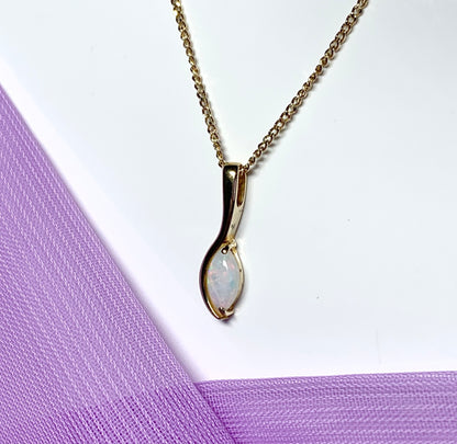 Opal yellow gold oval marquise shaped pendant necklace